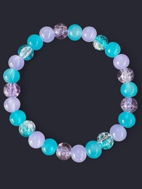 Lilac Blue Glass Bead Bracelet 8mm